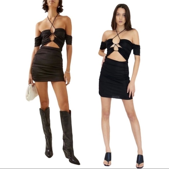 FREE People Third Form Look Through Bodycon Off the Shoulder Cut Out Party Dress - Picture 2 of 8